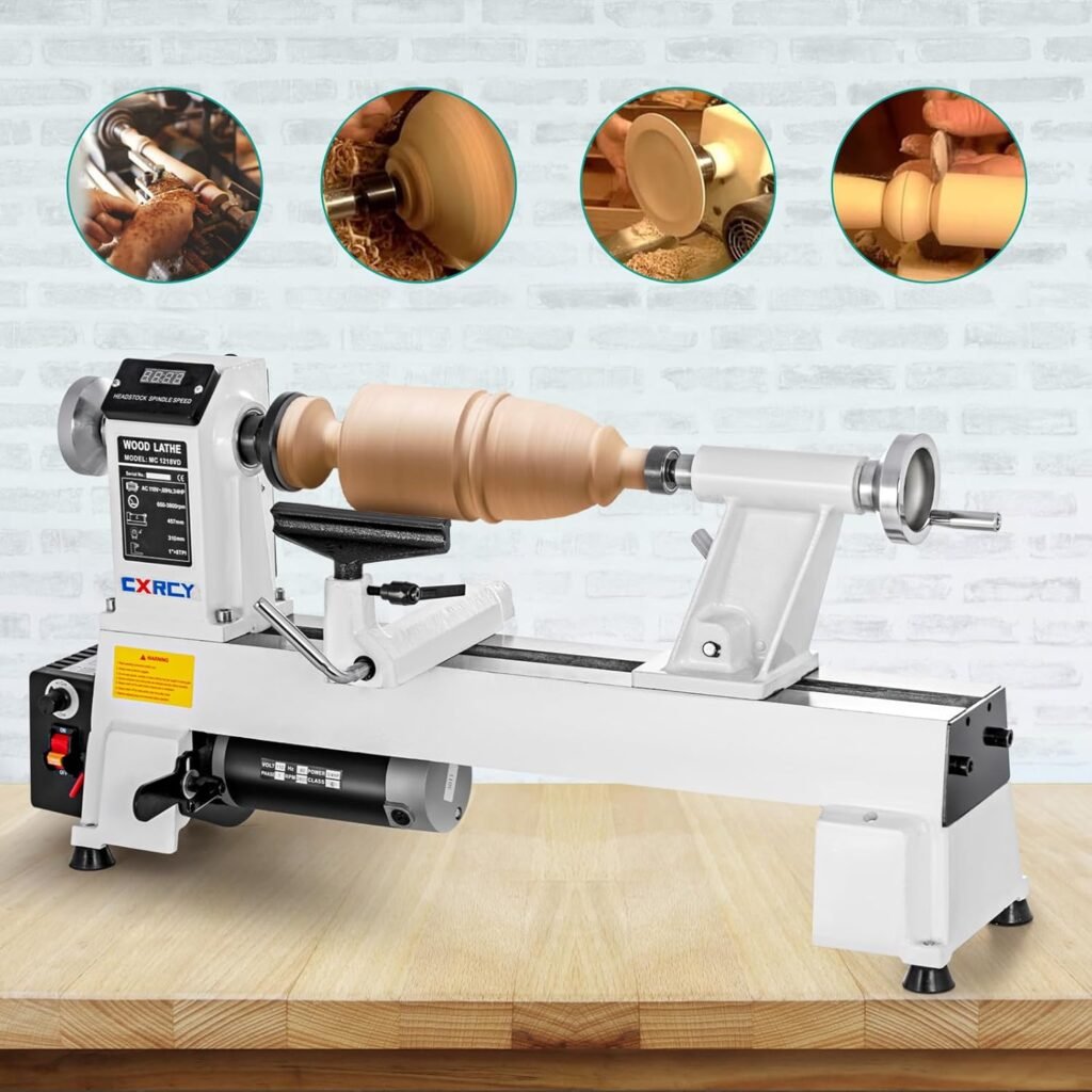 12 x 18 Wood Lathe, Benchtop Wood Lathe Machine 3/4 HP Infinitely Variable Speed 650-3800 RPM with Goggle for Woodworking, Woodturning