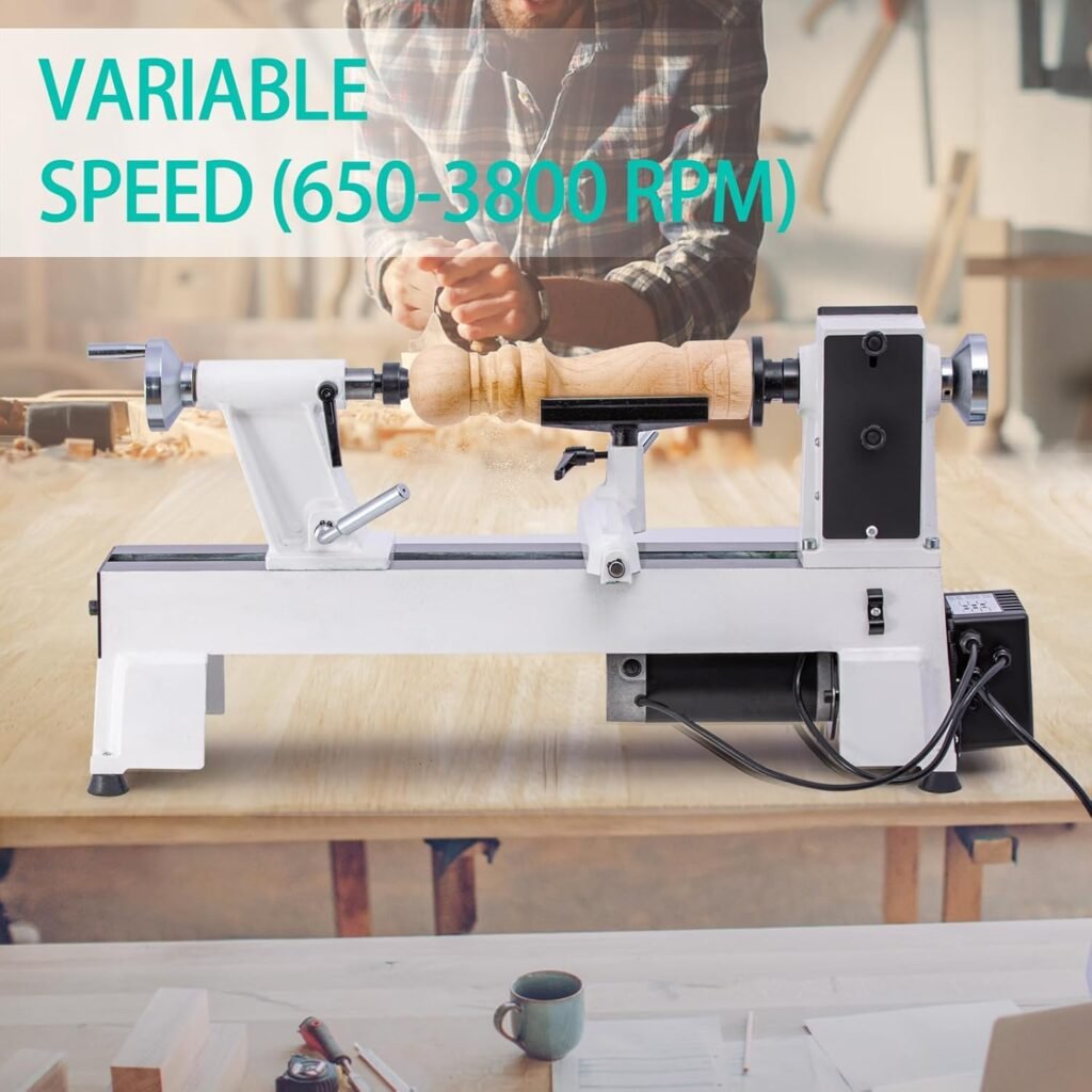 12 x 18 Wood Lathe, Benchtop Wood Lathe Machine 3/4 HP Infinitely Variable Speed 650-3800 RPM with Goggle for Woodworking, Woodturning