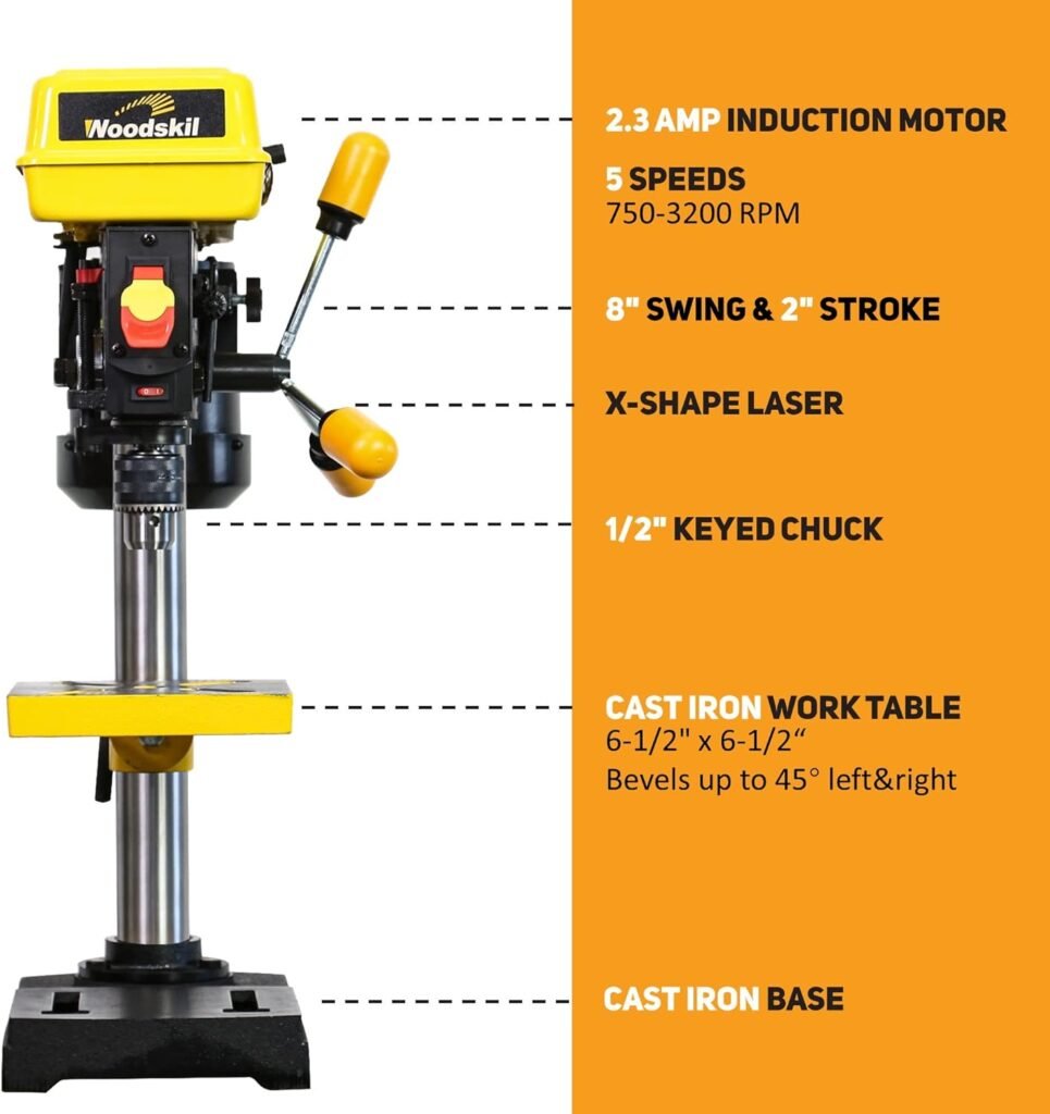 8 Inch Drill Press, 2.3 Amp 5-Speed Bench Drill Press, Bench Top Drilling Machine