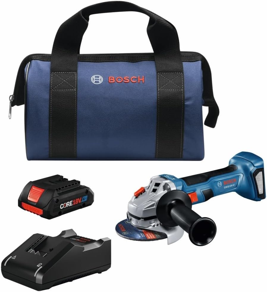 BOSCH GWS18V-8N 18V Brushless 4-1/2 In. Angle Grinder with Slide Switch (Bare Tool),Black/grey/blue