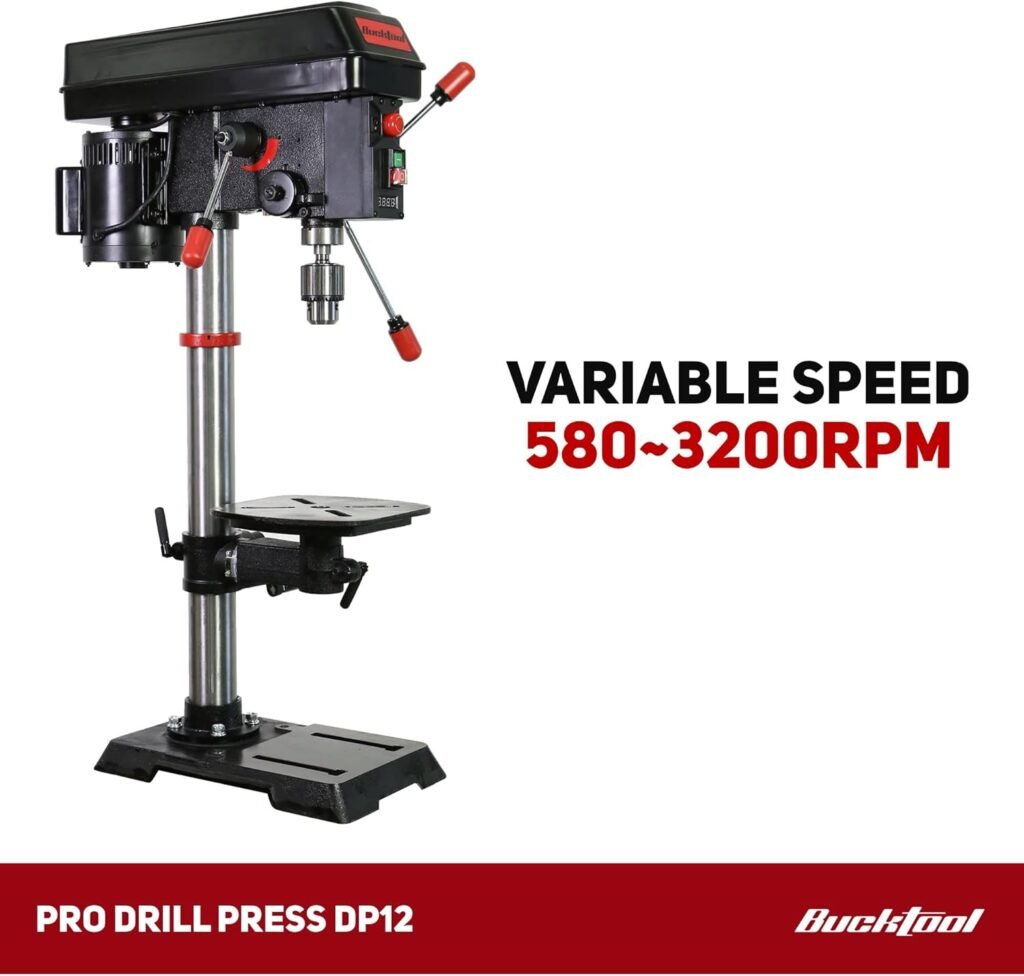 BUCKTOOL 12 INCH 6.2A Professional Bench Drill Press, 3/4HP Powerful Benchtop Drill Press, Variable Speed Drill Press with IIIA Laser and Work Light