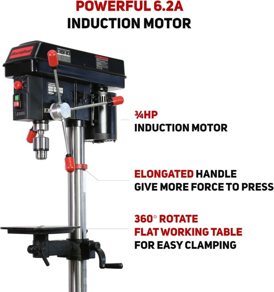 BUCKTOOL 12 INCH 6.2A Professional Bench Drill Press, 3/4HP Powerful Benchtop Drill Press, Variable Speed Drill Press with IIIA Laser and Work Light