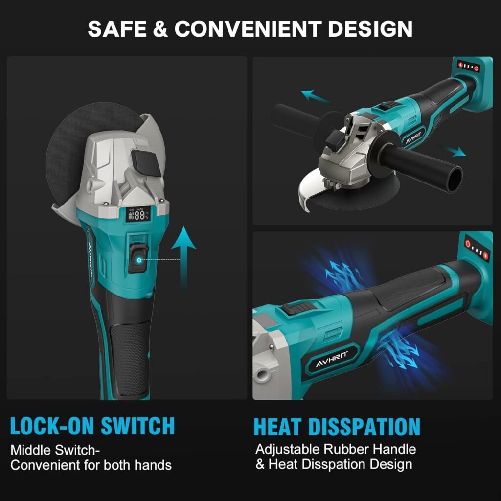 Cordless Angle Grinder 2X4.0AH Batteries, 21V Power Angle Grinder Tools with Fast Charger, 9000RPM Brushless Motor Metal Grinder, 4-1/2 Cutting Wheels, Flap Disc for Cutting, Grinding