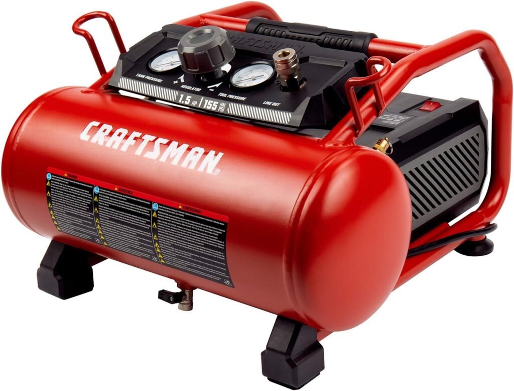 Craftsman Air Compressor, 3 Gallon 1.5 HP Max 155 Psi Pressure Oil-Free Portable, Red- CMXECXA0200341