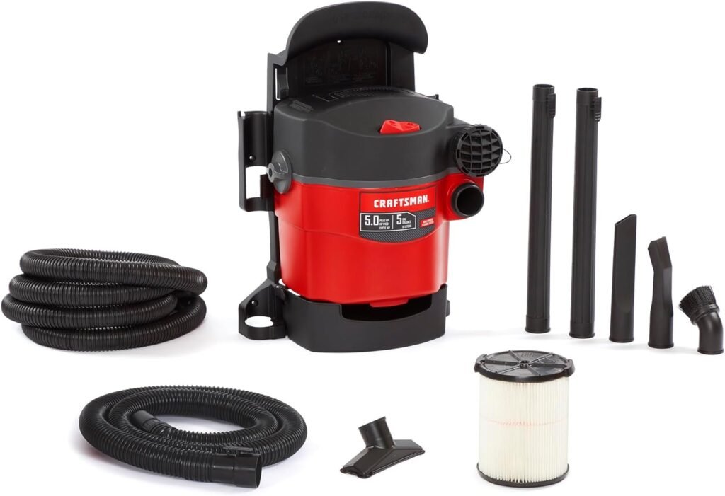 CRAFTSMAN CMXEVBE17925 5 Gallon 5.0 Peak HP Wet/Dry Wall Vac, Wall-Mounted Shop Vacuum with Attachments