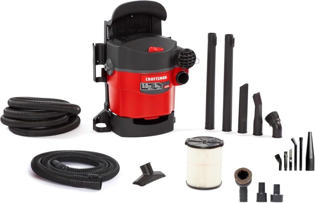 CRAFTSMAN CMXEVBE17925 5 Gallon 5.0 Peak HP Wet/Dry Wall Vac, Wall-Mounted Shop Vacuum with Attachments