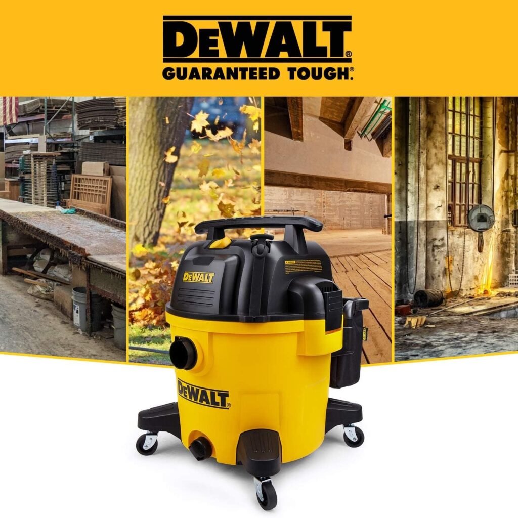 DEWALT 10 Gallon Shop Vacuum Wet and Dry, 5.5 Peak HP Poly Wet Dry Vacuum Cleaner with Attachments, 2-Stage Motor, Portable Handle/Caster with Drain Blower, DXV10PZ for Car, Garage, Workshop, Pet Hair