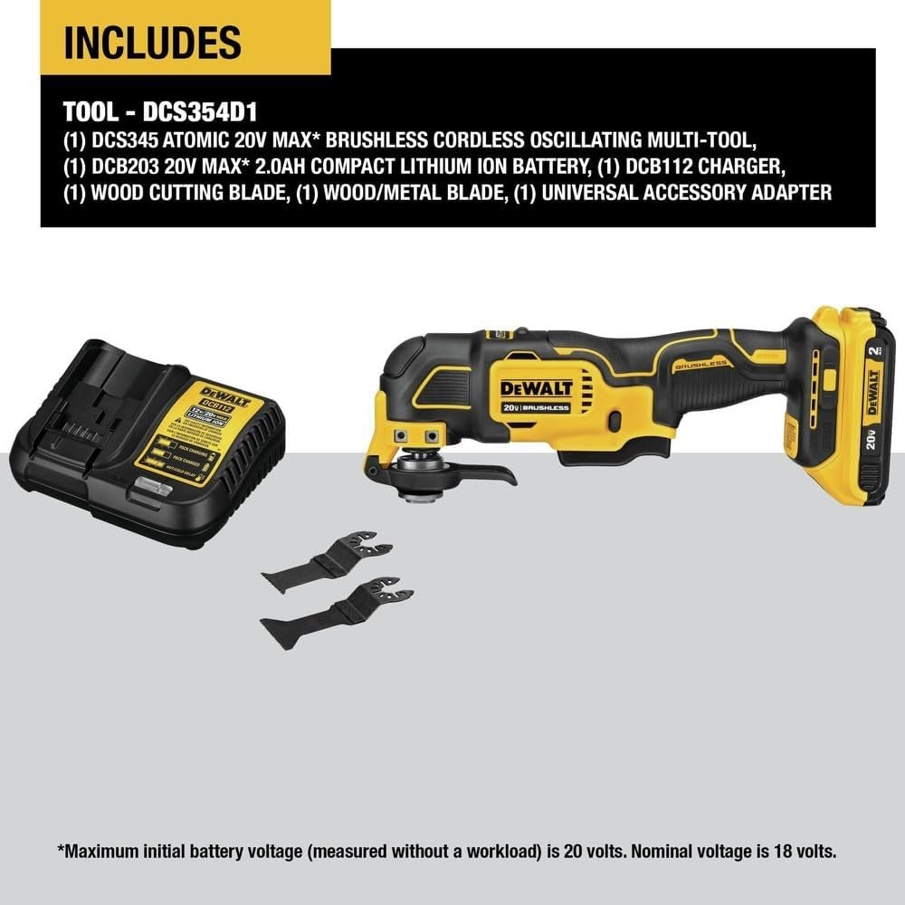 Dewalt DCS354D1R 20V MAX ATOMIC Brushless Lithium-Ion Cordless Oscillating Multi-Tool Kit (2 Ah) (Renewed)