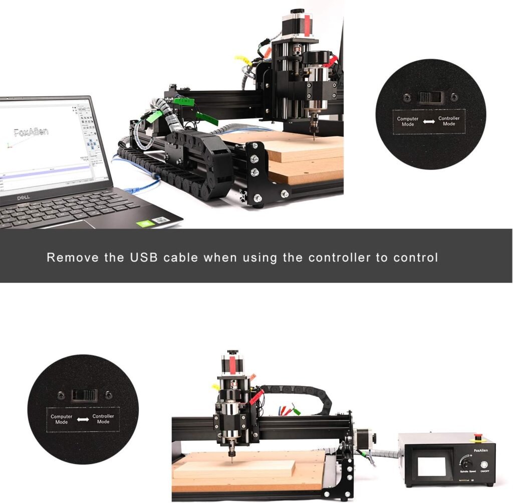 FoxAlien CNC Router Machine 4040-XE, 300W Spindle 3-Axis Engraving Milling Machine for Wood Metal Acrylic MDF Nylon Carving Cutting Arts and Crafts DIY Design, Black