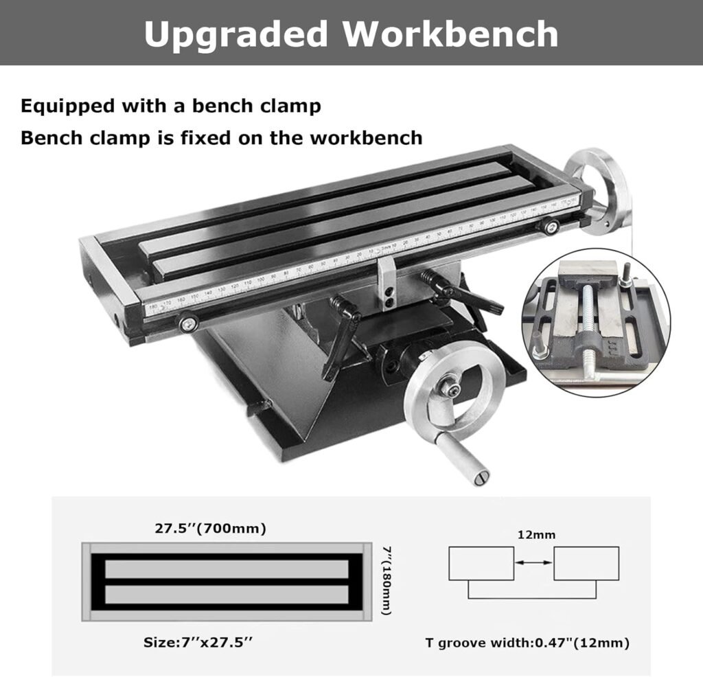 INTBUYING Mini Milling Drilling Machine R8 Mill Drill Machine Precision Metal Milling Drilling Machine 1100W 50-2250RPM DRO with X Power Feed/3-axis Grating Ruler/Bench Clamp RCOG-25V with Stand 110V