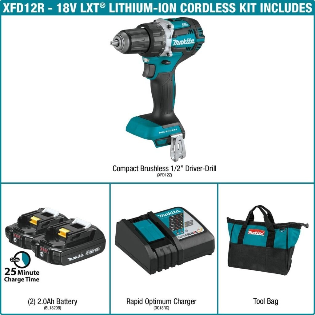 Makita XFD12Z 18V LXT Lithium-Ion Brushless Cordless 1/2 Driver-Drill, Tool Only,