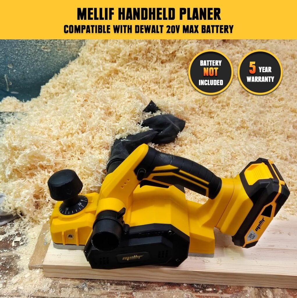 Mellif Cordless Handheld Planer for Dewalt 20V MAX Battery(No Battery), Brushless Electric Power Planer, 16000RPM Portable 3-1/4-Inch Wood Planer with Dual-dust out System for Carpenter Home DIY