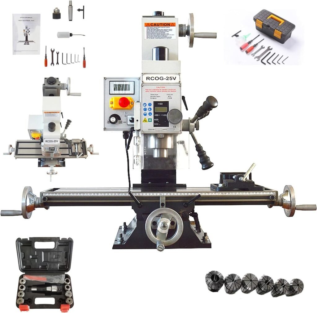 Mini Precision Drilling and Milling Machine Drilled Diameter 0.9 Benchtop Drilling and Milling Machine with R8 Spindle Taper and 1100W Brushless Motor 110V