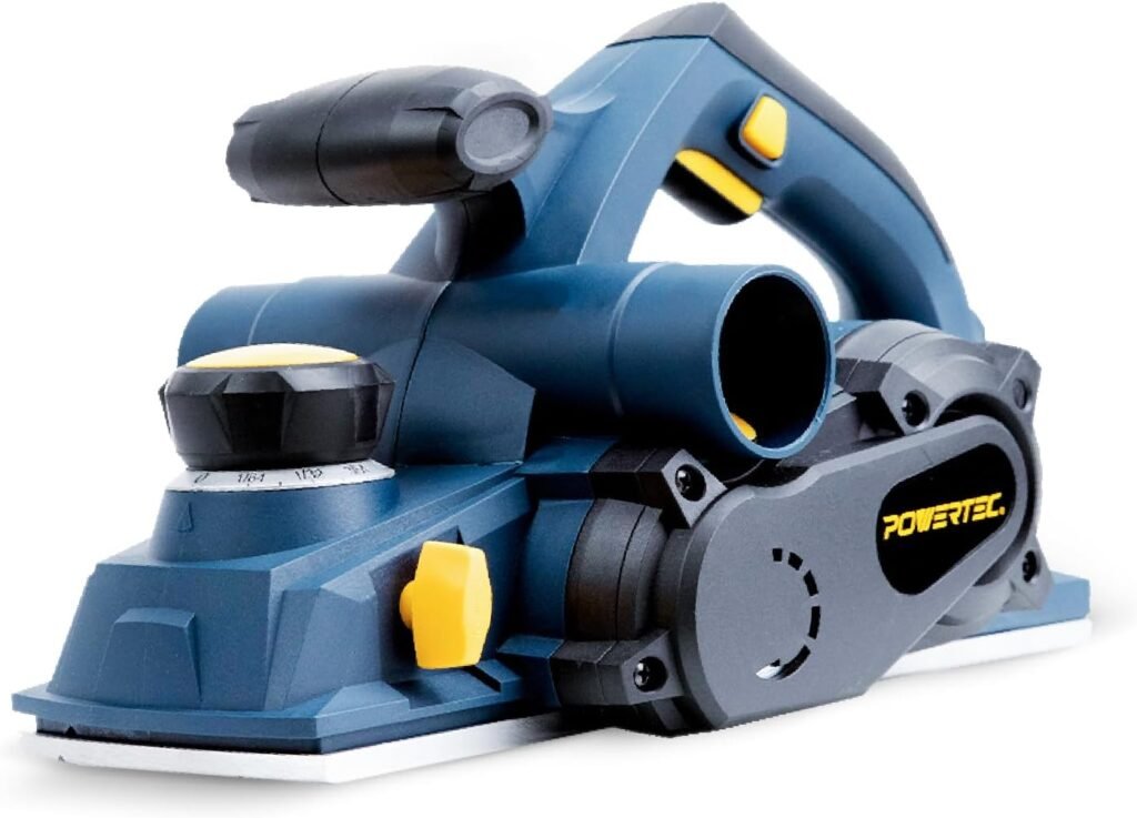 POWERTEC HP1005V Portable Corded Hand Planer 8 Amp Power Motor with 4 3/8 Hand Planer Blades | Electric Woodworking Tool
