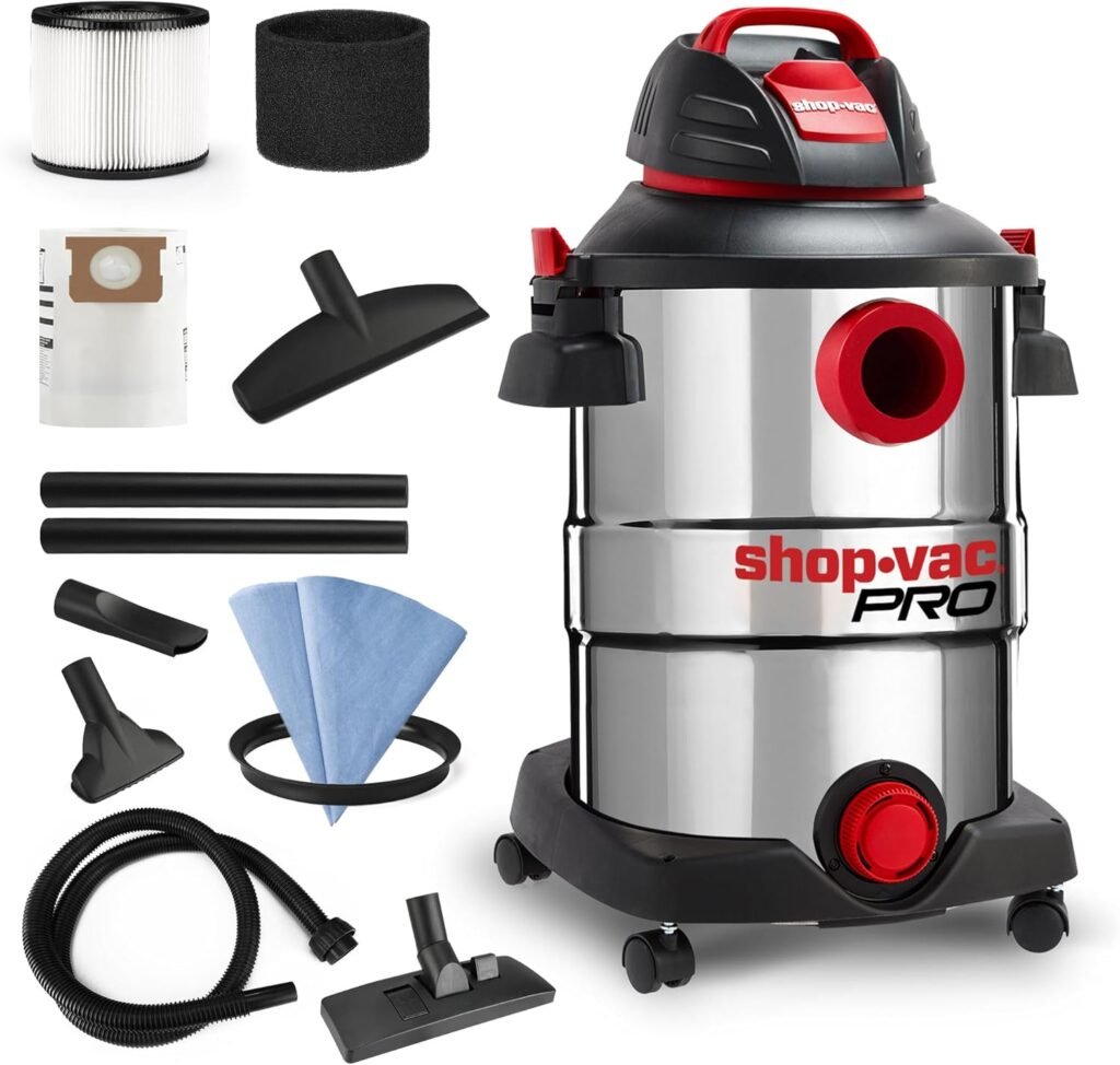 Shop-Vac 12 Gallon 6.0 Peak HP Wet/Dry Vacuum, Stainless Steel Tank, 3 in 1 Function Portable Shop Vacuum with Attachments, Drain Port, Ideal for Jobsite, Garage  Workshop. 5926211