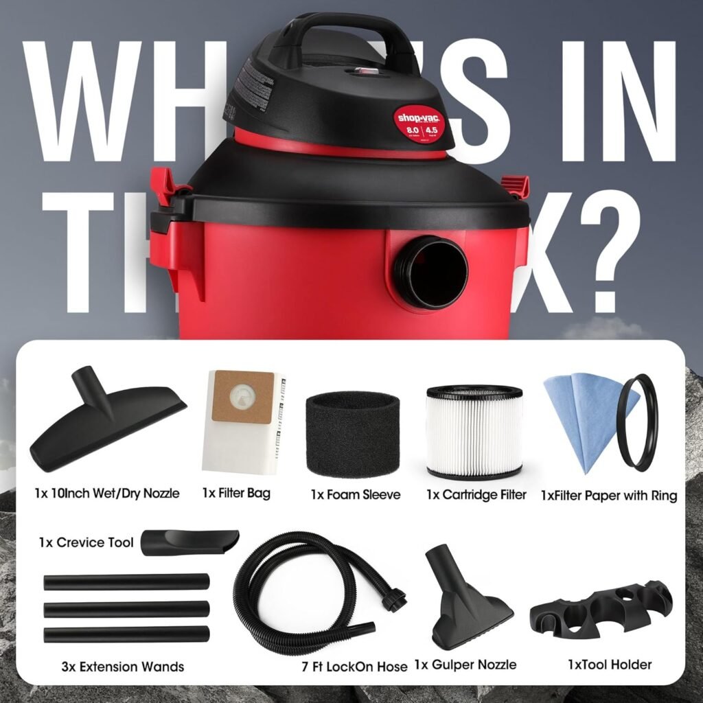 Shop-Vac 8 Gallon 4.5-Peak HP Wet/Dry Vacuum, 3 in 1 Function with Filter, Hose and Accessories, Ideal for Jobsite, Garage, Car  Workshop. 5971836
