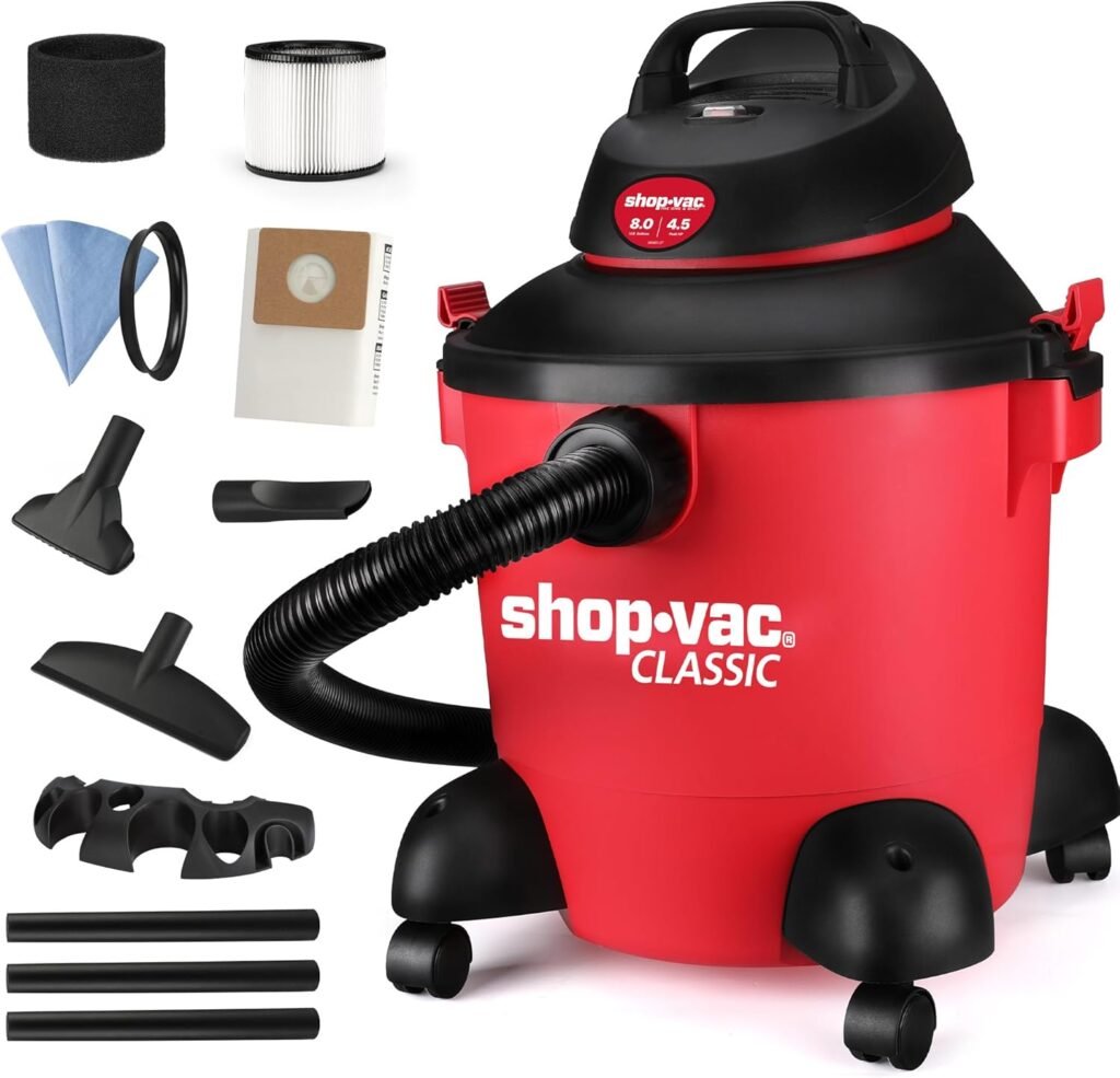 Shop-Vac 8 Gallon 4.5-Peak HP Wet/Dry Vacuum, 3 in 1 Function with Filter, Hose and Accessories, Ideal for Jobsite, Garage, Car  Workshop. 5971836