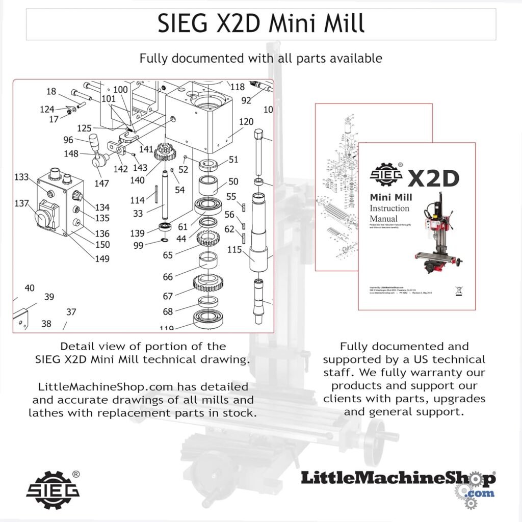 SIEG Mini Mill X2D - 350 Watt Variable Speed include R8 Spindle Taper, LittleMachineShop.com