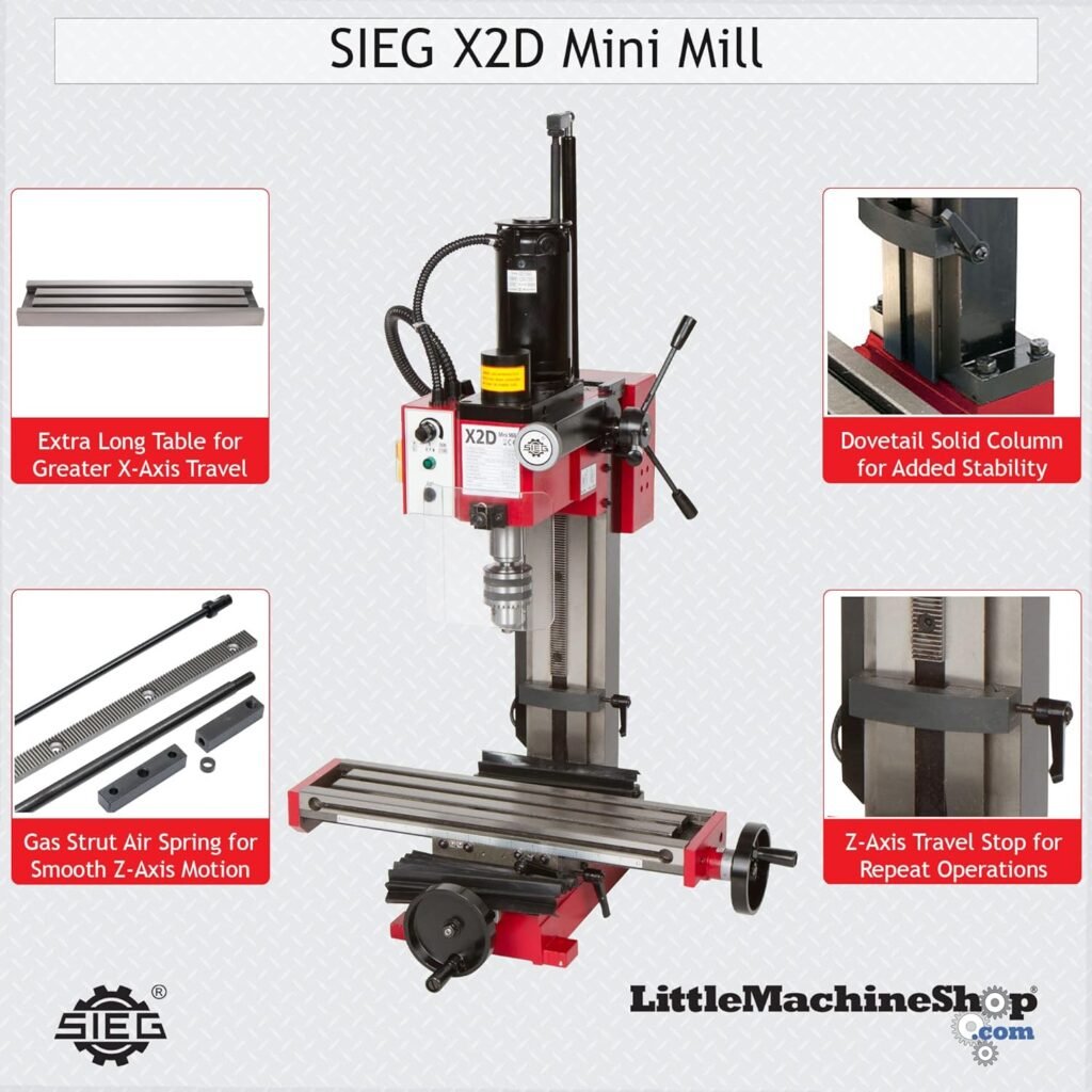 SIEG Mini Mill X2D - 350 Watt Variable Speed include R8 Spindle Taper, LittleMachineShop.com