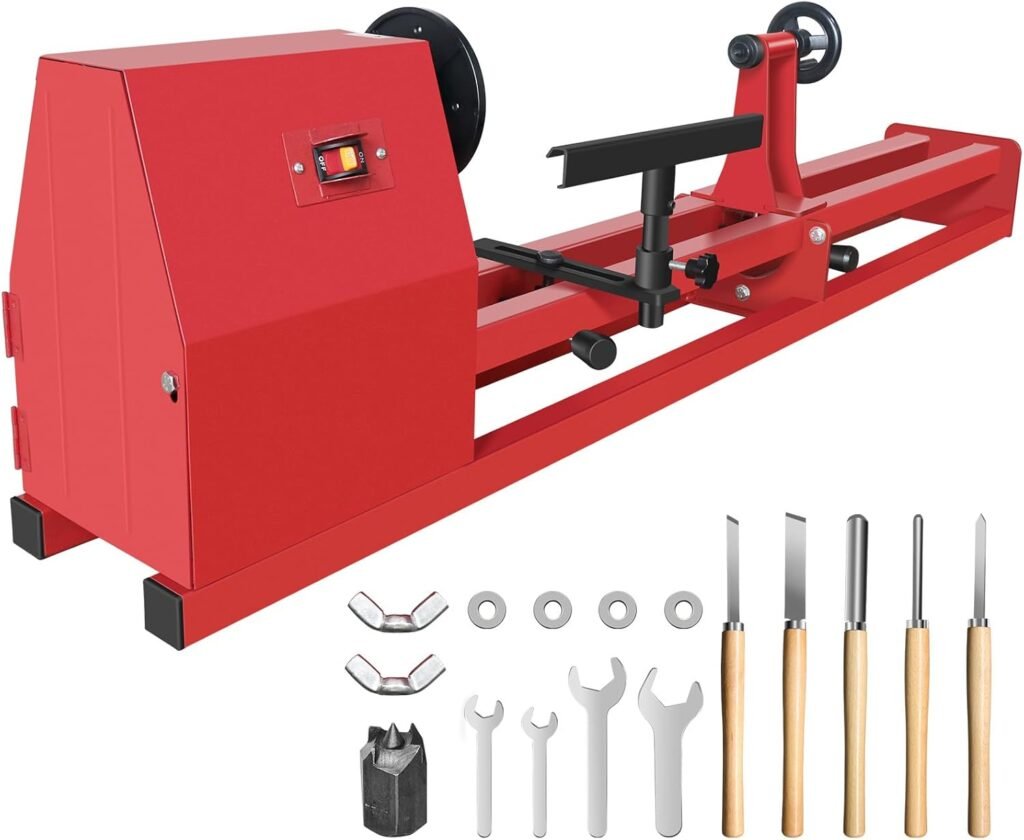 Upgraded Wood Lathe 14 x 40, Power Wood Turning Lathe Adjustable 4 Speed 810/1180/1700/3400RPM, Benchtop Mini Wood Lathe with 5 Chisels for Woodworking