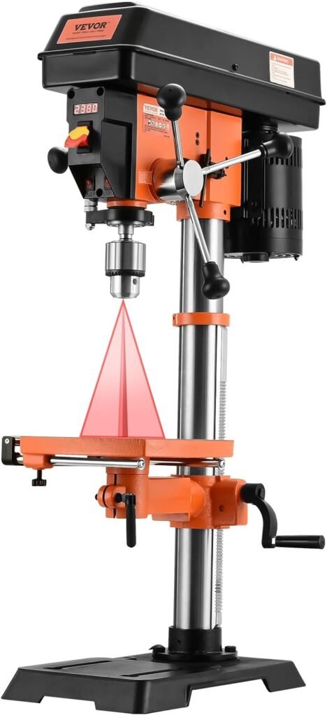 VEVOR 12 in Benchtop Drill Press, 5 Amp 120V, Variable Speed Cast Iron Bench Drill Press, 12 in Swing Distance 0-45° Tiltling Worktable with Laser Work Light, Tabletop Drilling Machine for Wood Metal