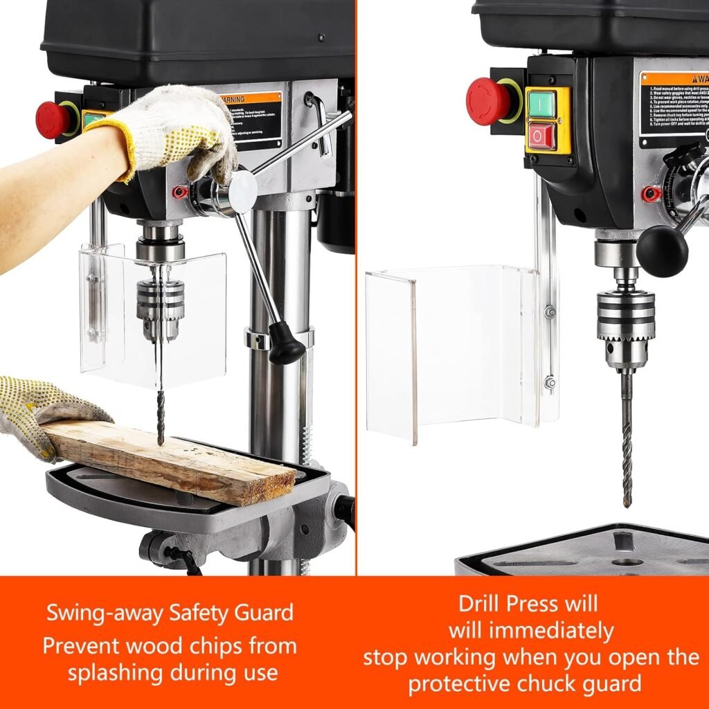 13 in Benchtop Drill Press, 7.5 Amp 120V Pure Copper Motor with Swing-away Safety Guard, 288-3084 RPM Variable Speed, 0-45°Tilting Worktable, Tabletop Drilling Machine for Wood Metal