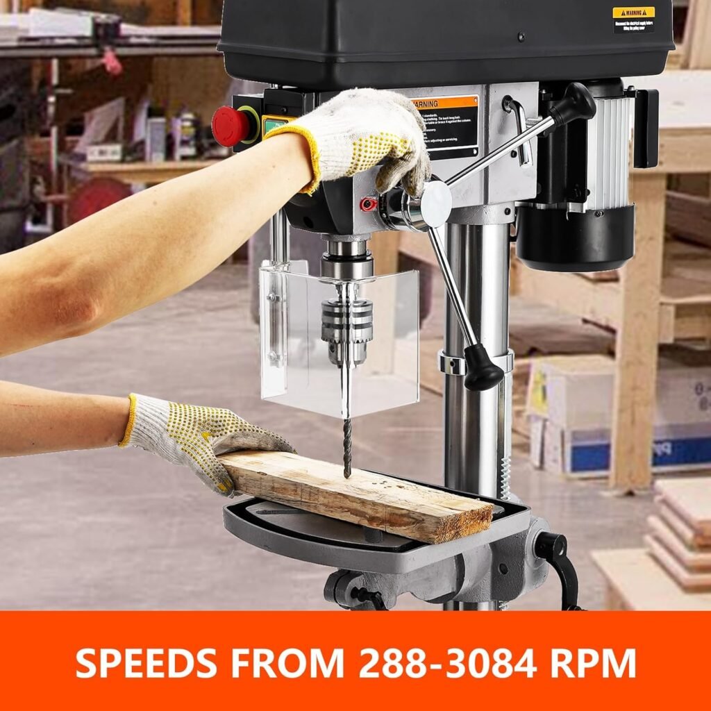 13 in Benchtop Drill Press, 7.5 Amp 120V Pure Copper Motor with Swing-away Safety Guard, 288-3084 RPM Variable Speed, 0-45°Tilting Worktable, Tabletop Drilling Machine for Wood Metal