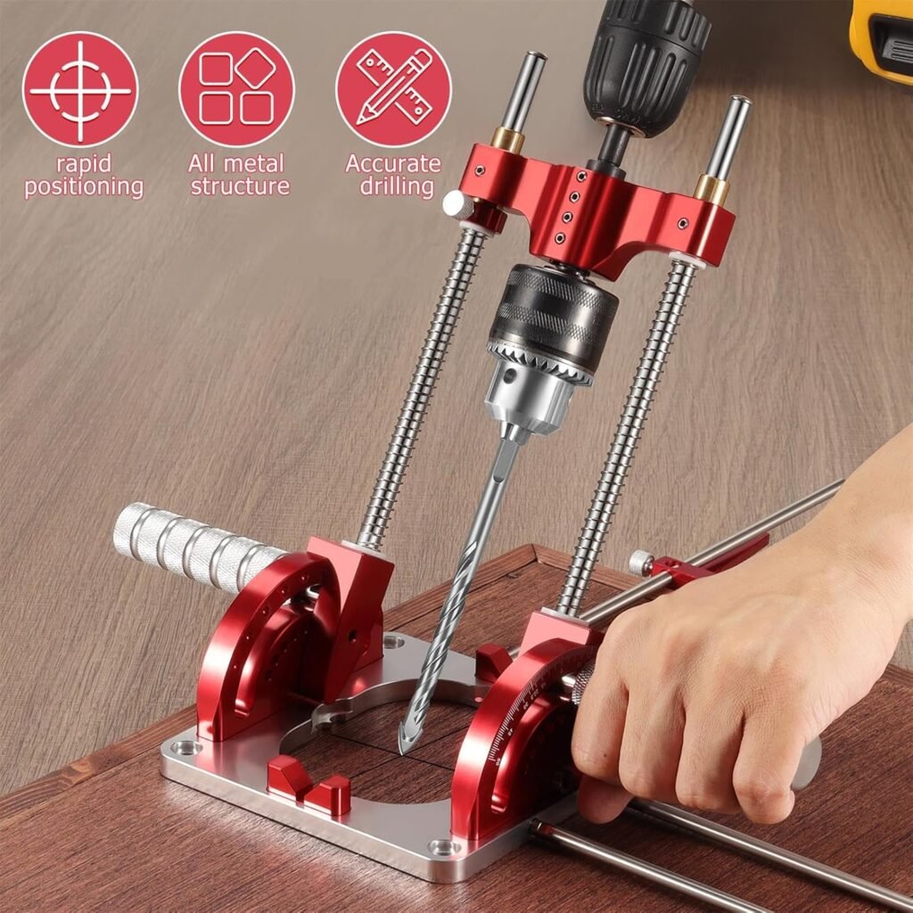 Multi Angle Drill Guide Portable Drill Guide Precision Drill Guide for 1/16 - 1/2 Power Drills,Portable Multi-Angle Drill Guide for Hand Drill with Drill Chuck  Key, Self-Centering Hand Drill Guide