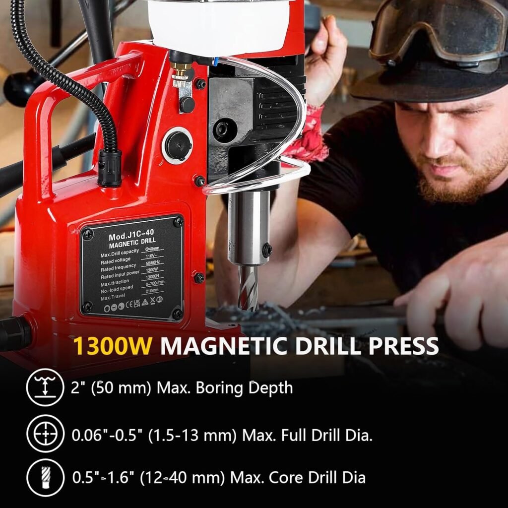 Portable Electric Mag Drill Press - Powerful 2922lbf, 1100W, 1.6 Boring Diameter, Variable Speed, 550RPM.