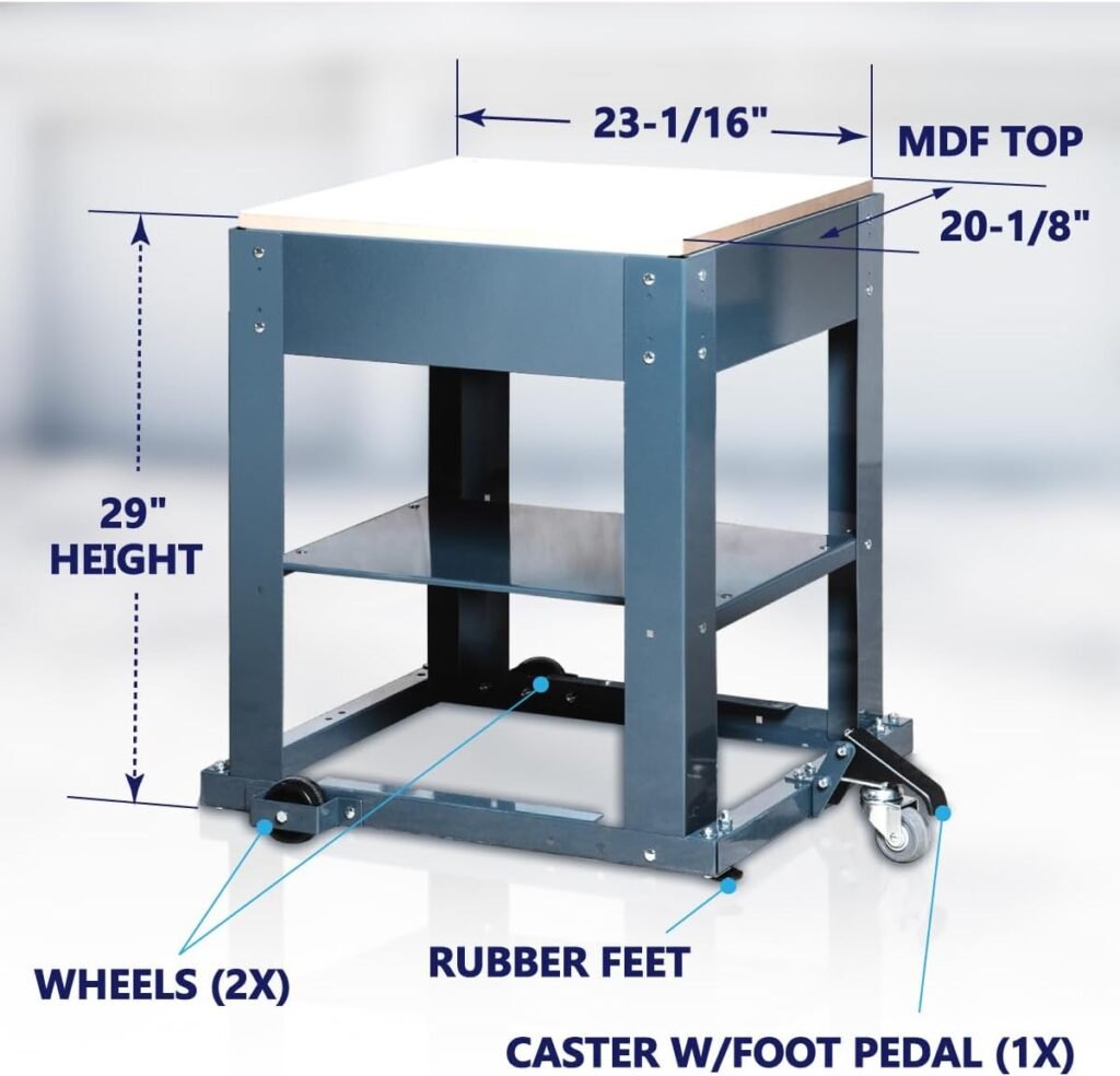 POWERTEC Tool Stand with Wheels, Casters  Melamine MDF Table Top, Power Tool Stand for Miter Saw, Drill Press, Belt Sander, Bench Grinder, Band Saw, Scroll Saw, Planer (UT1008)